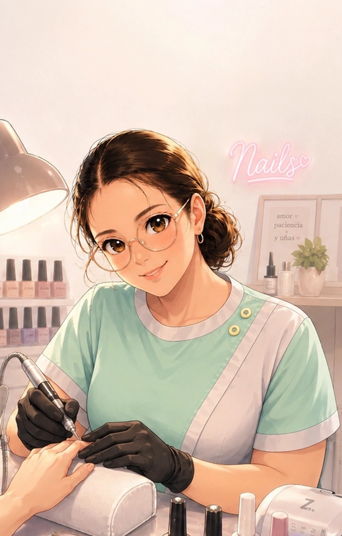 Nail artist trabajando en una manicura